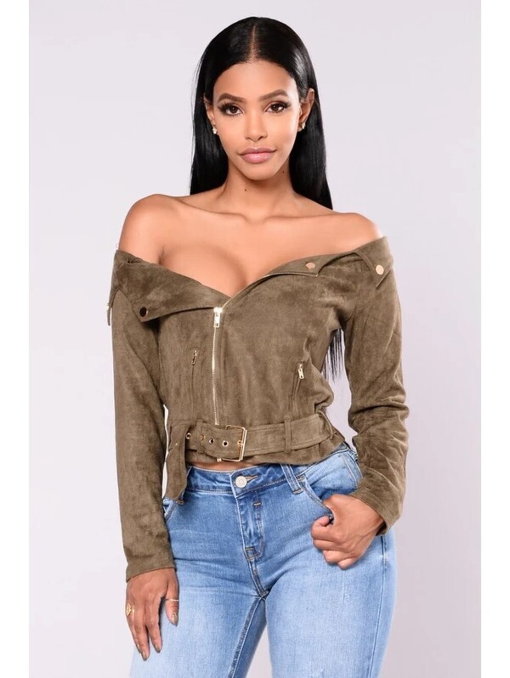 NWT Fashion Nova Women's Olive/Suede Sway Jacket Size Medium
